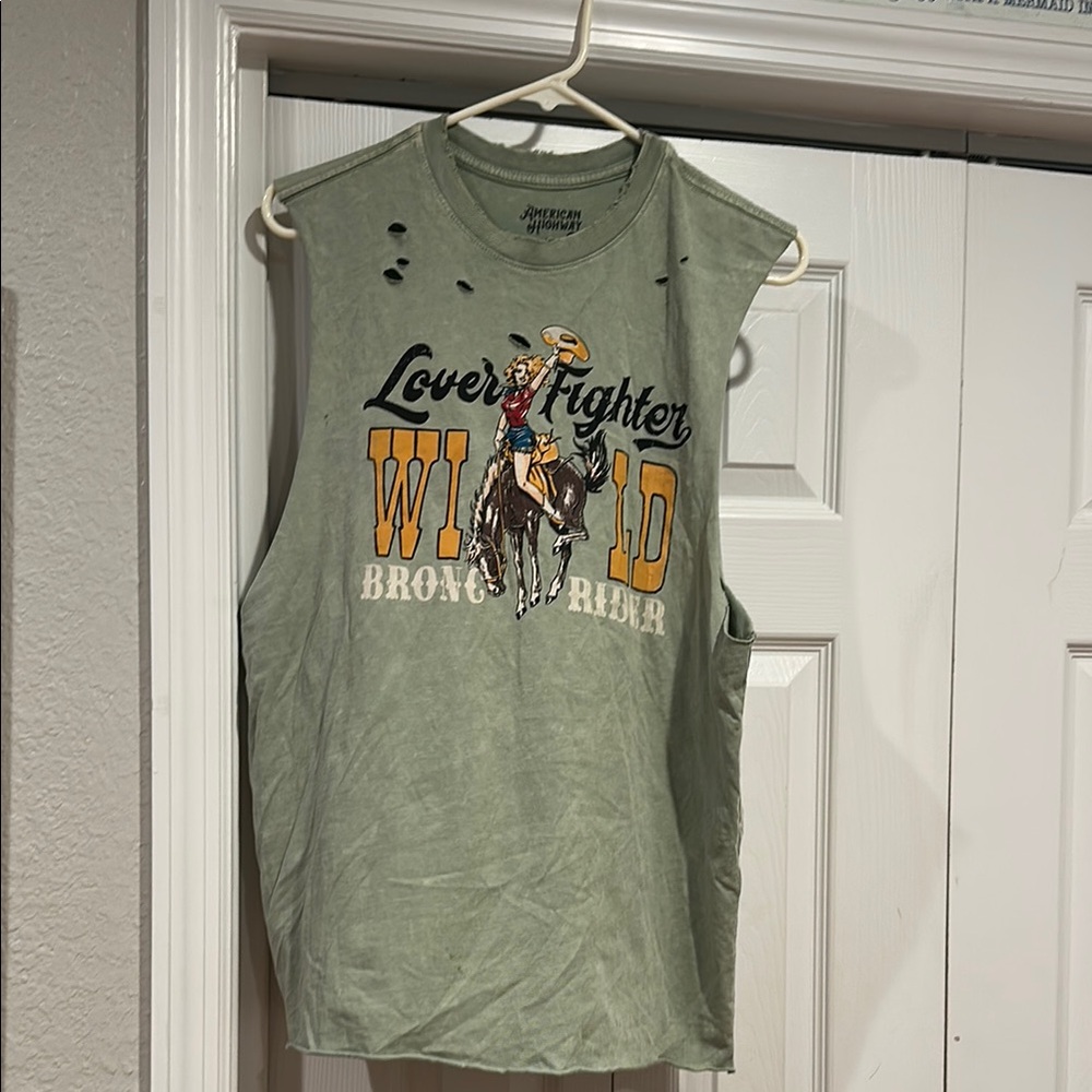 Green Sleeveless Graphic Tee